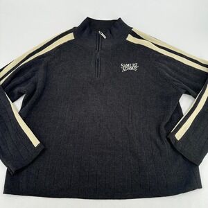Samuel Adams Beer Pullover Sweater MENS Dark Gray Cream Striped 1/4 Zip SIZE XL